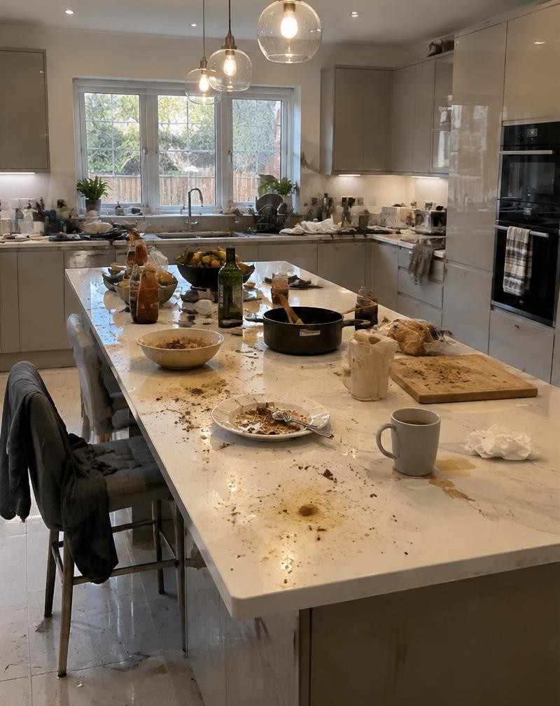 A kitchen before a deep clean